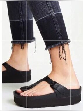 Birkenstock Gizeh PAP Platform Black Leather Exquisite SZ 7.5